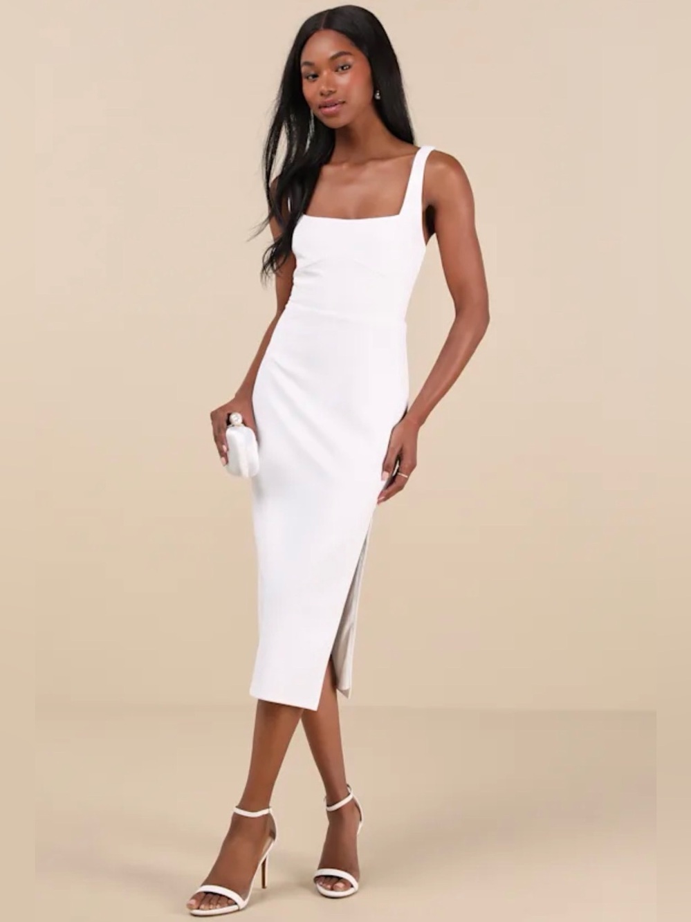 NWT Lulus White Square-Neck Midi Dress with Slit size Large